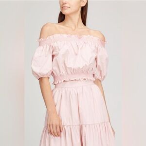 Xirena NWT Emelia Top Blush Pink Smocked Off-the-Shoulder Cropped Blouse Small‎
